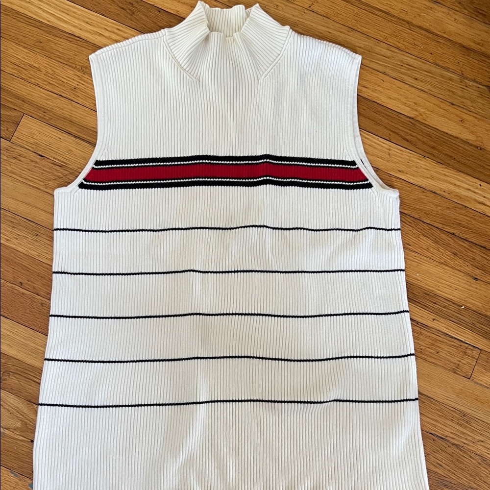 Charter Club White and Black Striped Tank Top